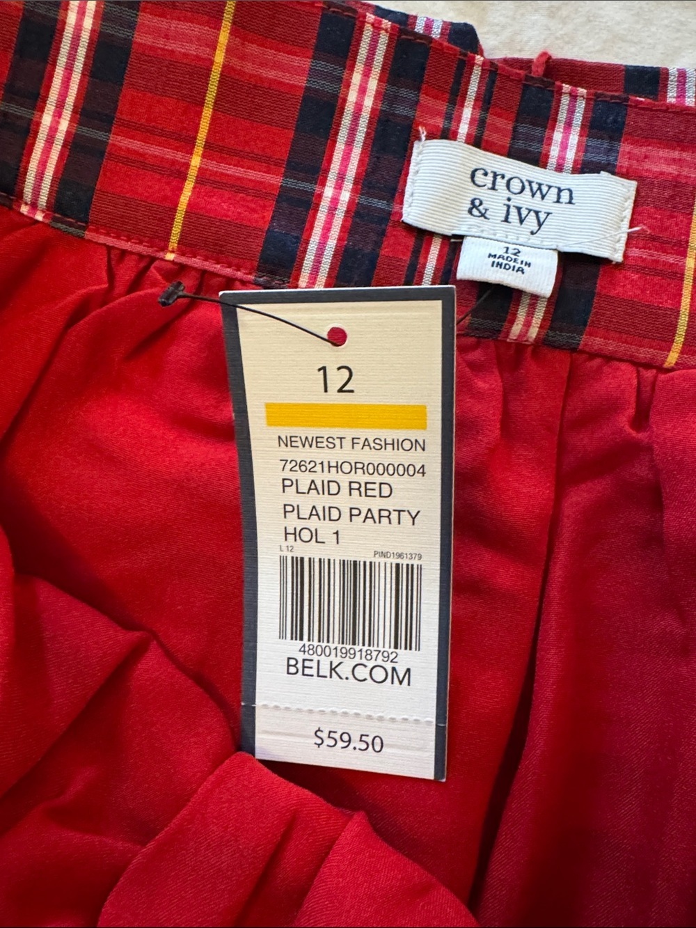 Crown & Ivy Red Plaid Tie-Belt Side Zip Holiday Mini Skirt - Picture 3 of 9